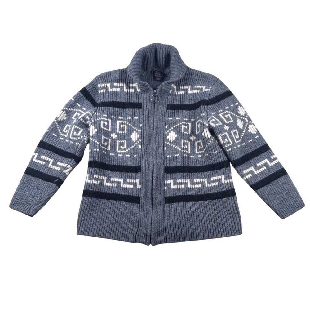 Pendleton Mens Gray Southwestern Geometric Full Zip Cardigan Sweater Medium